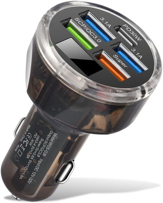 65W Multi-Port USB-C Car Phone Charger Adapter