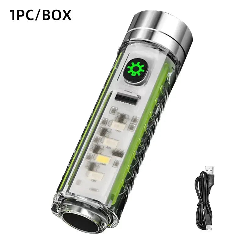 Multifunction Portable Torch Camping Lights USB C Rechargeable LED Flashlight LED MINI Keychain Light with Tail Magnet Uv Light