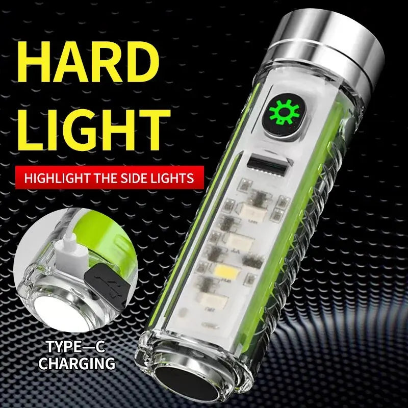 Multifunction Portable Torch Camping Lights USB C Rechargeable LED Flashlight LED MINI Keychain Light with Tail Magnet Uv Light