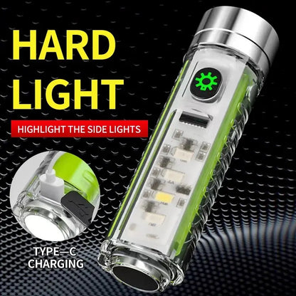 Multifunction Portable Torch Camping Lights USB C Rechargeable LED Flashlight LED MINI Keychain Light with Tail Magnet Uv Light