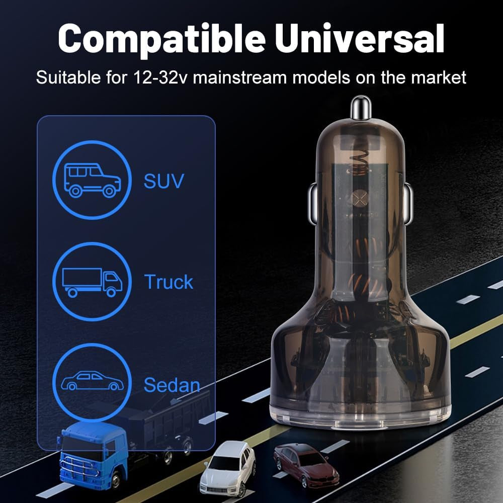 65W Multi-Port USB-C Car Phone Charger Adapter